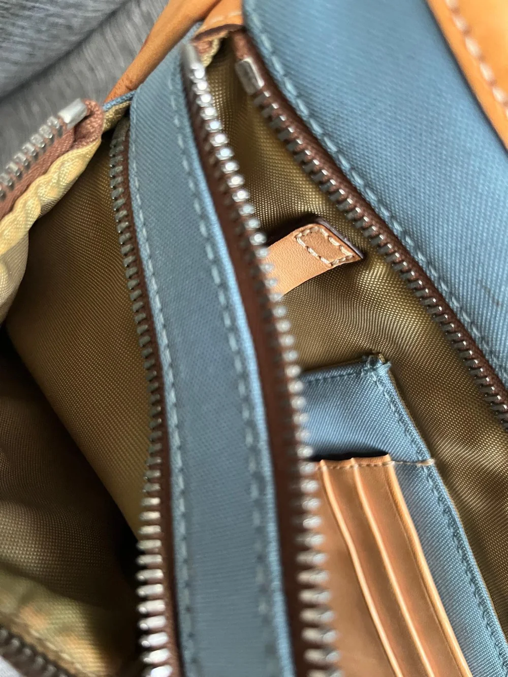 Coach Blue and Tan Leather-Trim Messenger Crossbody